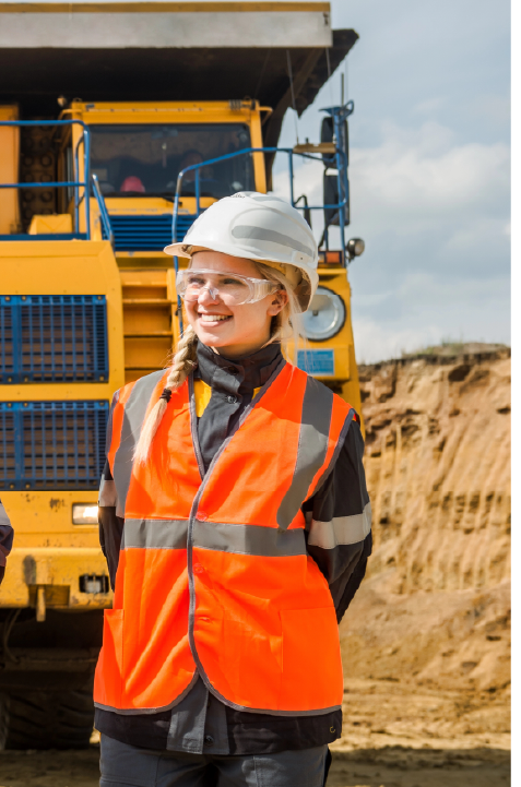 mujer con camion minero